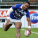Toulouse Olympique winger Kuni Minga touches the ball down for a try.