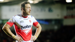 St Helens hooker James Roby looks on during a Super League game.