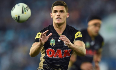 Nathan Cleary playing for the Penrith Panthers in the NRL.