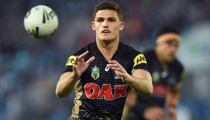 Nathan Cleary playing for the Penrith Panthers in the NRL.