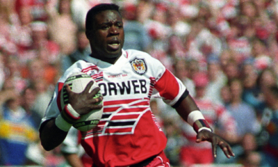 Martin Offiah playing for Wigan Warriors