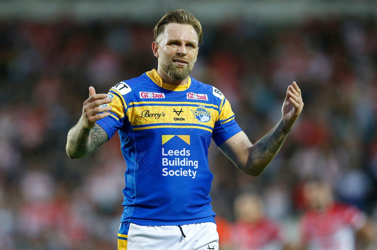 Leeds Rhinos' Blake Austin reacts after a video referee decision awarding St Helens a try
