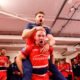 Tom Garratt and George King of Hull KR celebrate after their teams win over Hull FC