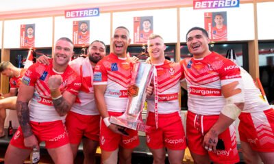 St Helens star Will Hopoate and his teammates