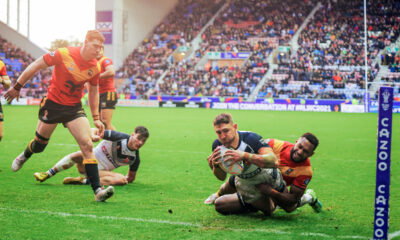 Tommy Makinson, St Helens player, scores for England