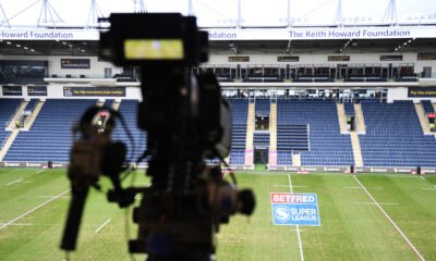 Channel 4 TV Cameras at an empty Headingley Stadium. Super League on TV