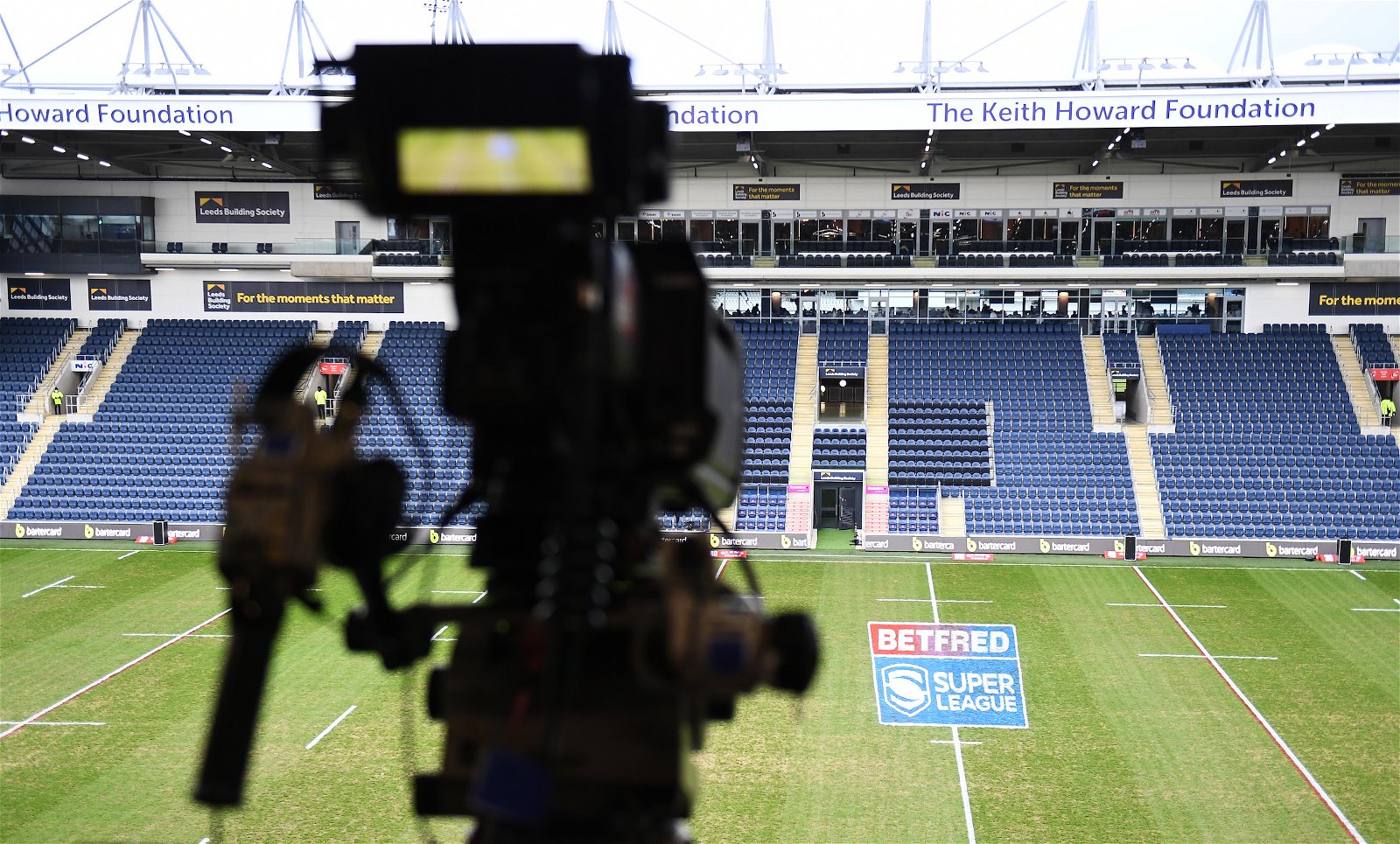 Channel 4 TV Cameras at an empty Headingley Stadium. Super League on TV