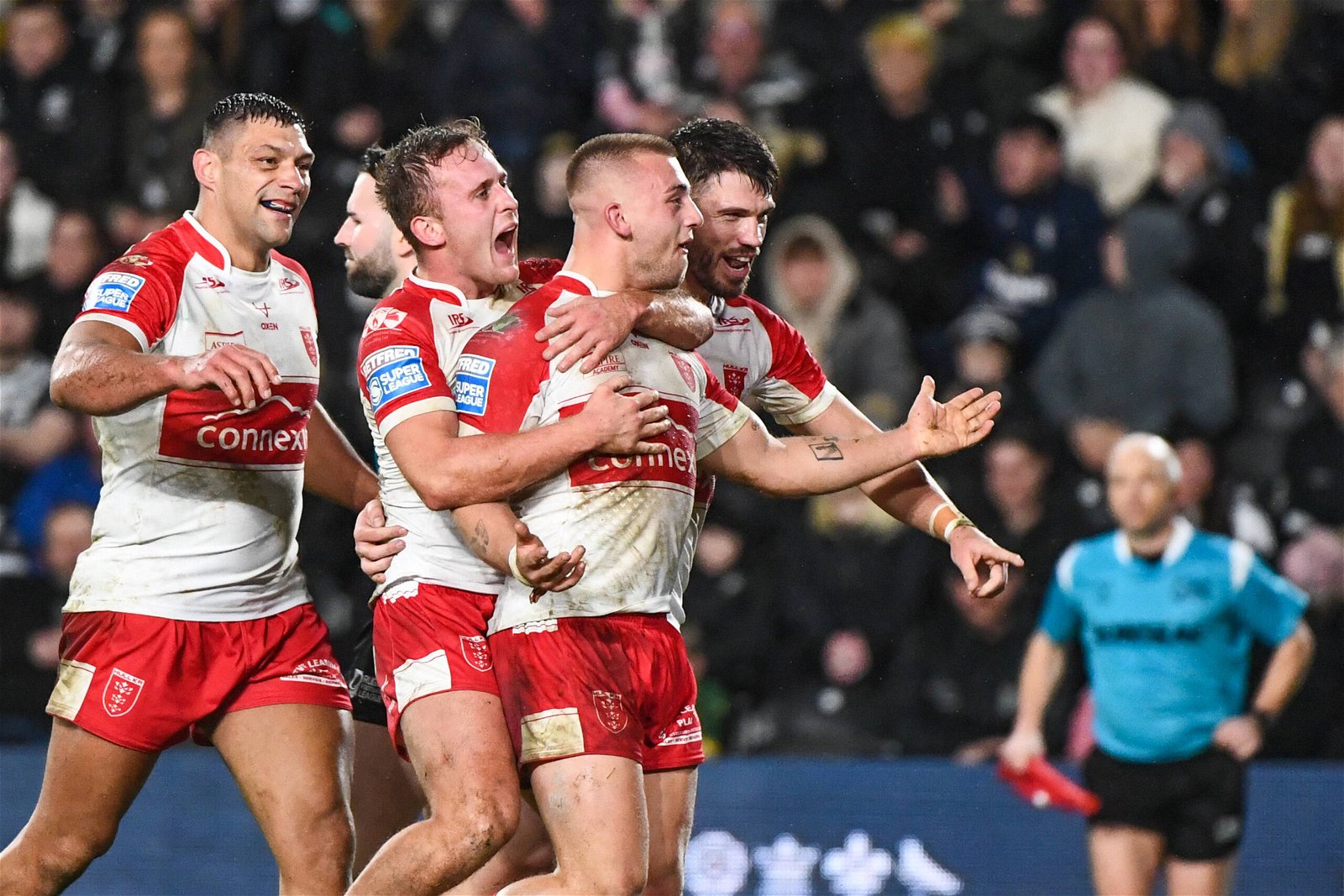 Hull Kr celebrate a win on Super League opening night.