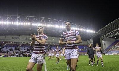 Wigan Warriors players Morgan Smithies and Kai Pearce-Paul thanks fans.