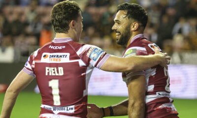 Wigan Warriors' Jai Field and Bevan French celebrate