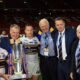 Leeds Rhinos chairmen Paul Caddick, Gary Hetherington with Danny McGuire and Rob Burrow