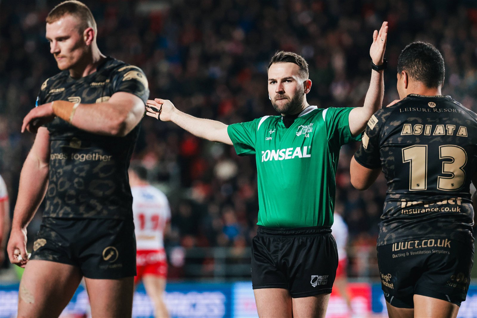 Referee Liam Moore during St Helens v Leigh Leopards in Super League disciplinary action.