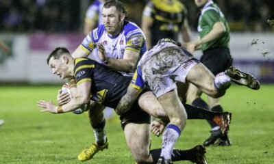 Castleford's Jack Broadbent is tackled by Leeds Rhinos player Cameron Smith at the Mend-A-Hose Jungle. Smith was given a Grade B Dangerous Contact charge in Super League Disciplinary action.