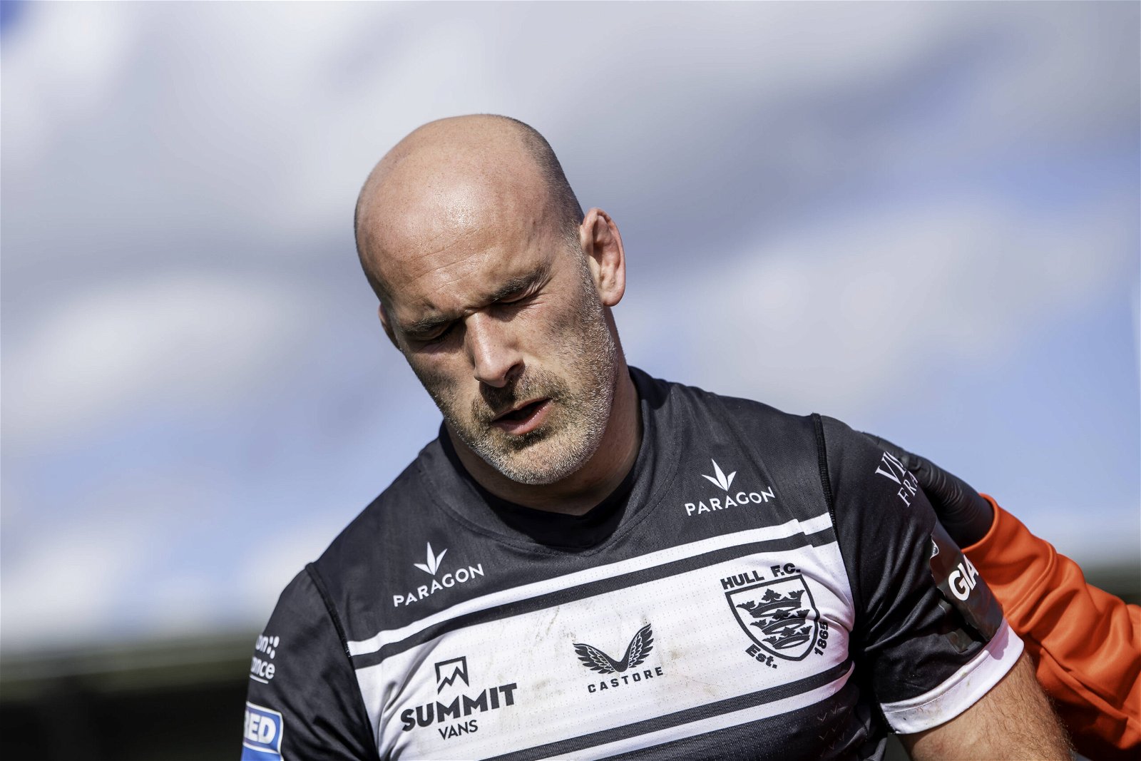 A close-up as Hull FC captain Danny Houghton grimaces