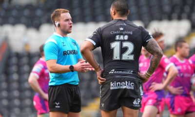 Ligi Sao of Hull FC being admonished by a referee in Super League disciplinary action