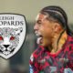 Leigh Leopards badge and a picture of Tom Amone with his tongue out