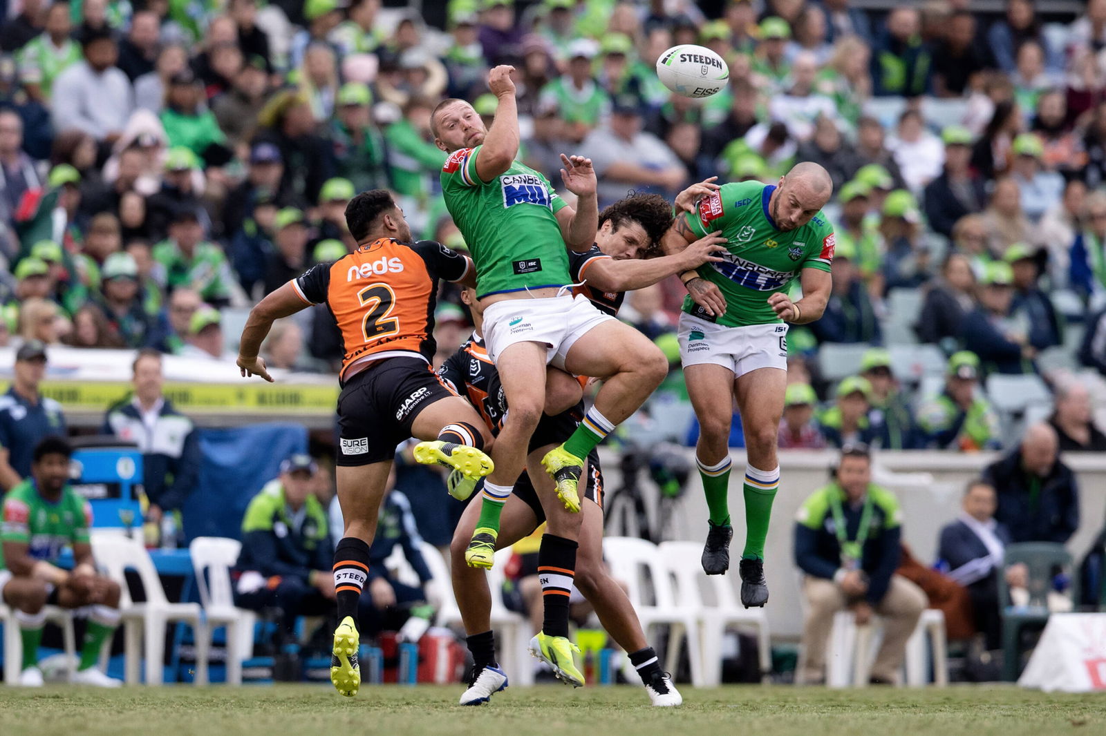 Elliott Whitehead playing for Canberra Raiders