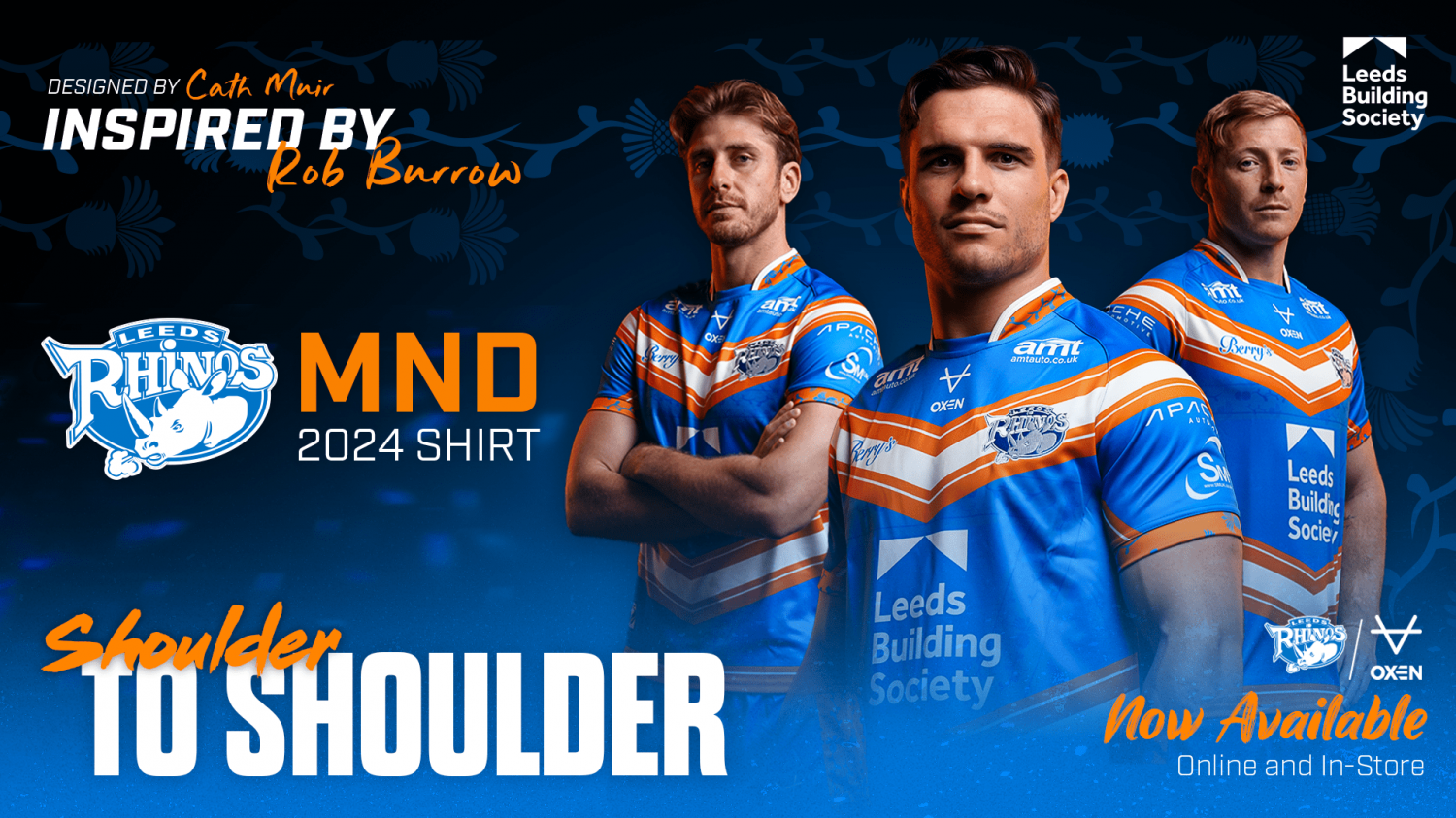 Special Leeds Rhinos shirt - blue with white and orange details - for a fight against MND, which Rob Burrow had on.