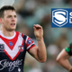 Luke Keary for Sydney Roosters and a Super League logo