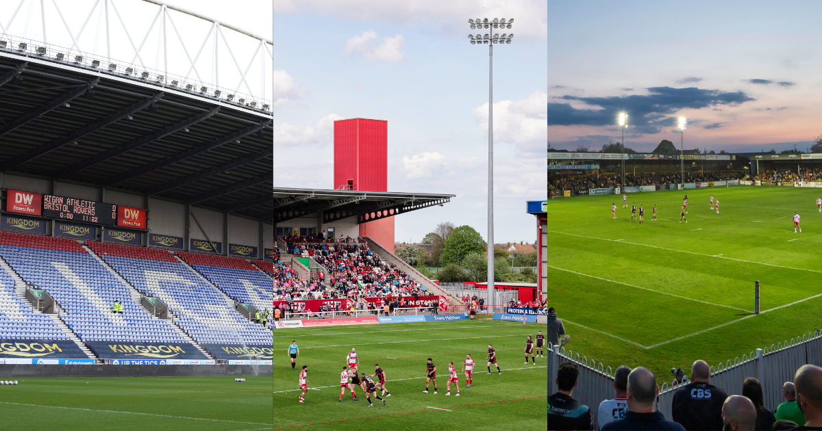 Super League grounds Brick Community Stadium (Wigan Warriors), Craven Park (Hull KR) and Wheldon Road (Castleford Tigers)
