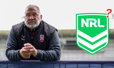 Shaun Wane in England gear and the NRL logo