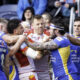 Super League - 02/03/2024 - Rugby League - Betfred Super League Round 3 - Leeds Rhinos v Catalans Dragons - AMT Headingley, Leeds, England - Catalans Arthur Romano & Leeds James Bentley come to blows during play. Leeds AMT Headingley England Copyright: x xSWpix.comxt/axPhotographyxHubxLtdxAllanxMcKenzie/SWpix.comx SWP-2387-0011