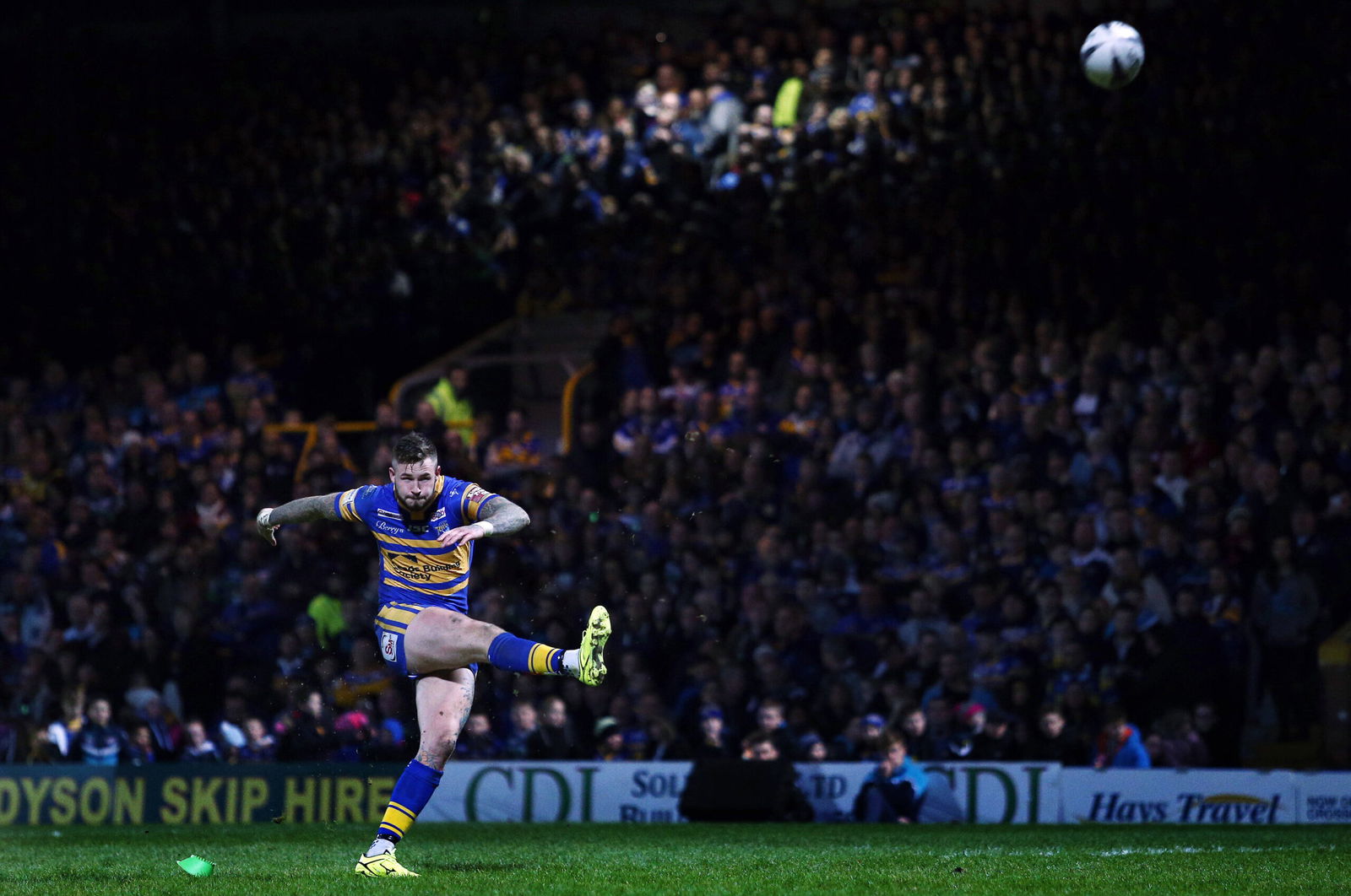 Zak Hardaker kicks for Leeds Rhinos