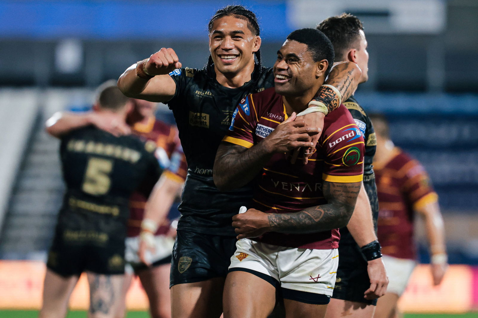 Kevin Naiqama anad Tom Amone Leigh Leopards Huddersfield Giants