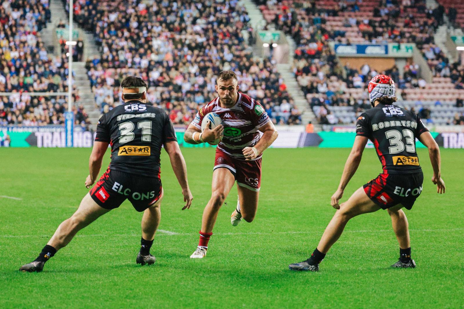 Kaide Ellis of Wigan Warriors against St Helens