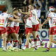 Picture by Paul Currie/SWpix.com - 08/08/2024 - Rugby League - Betfred Super League Round 21 - St Helens v Salford Red Devils - The Totally Wicked Stadium, St Helens, England - St Helens' Moses Mbye scores the golden point and celebrates