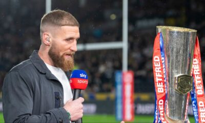 rugby league Sam Tomkins with a microphone