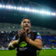 Wigan Warriors - 06/09/2024 - Rugby League - Betfred Super League Round 25 - Wigan Warriors v Hull KR - the Brick Community Stadium, Wigan, England - Tyler Dupree of Wigan celebrates his teams victory over Hull KR to put them at the top of the Betfred Super League table