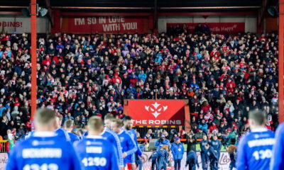 - 14/02/2025 - Rugby League - Betfred Super League Round 1 - Hull KR v Castleford Tigers - Sewell Group Craven Park, Hull, England - Hull KR fans and supporters as their side comes out to warm up.