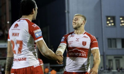 Hull KR stars Mikey Lewis and Tyrone May.