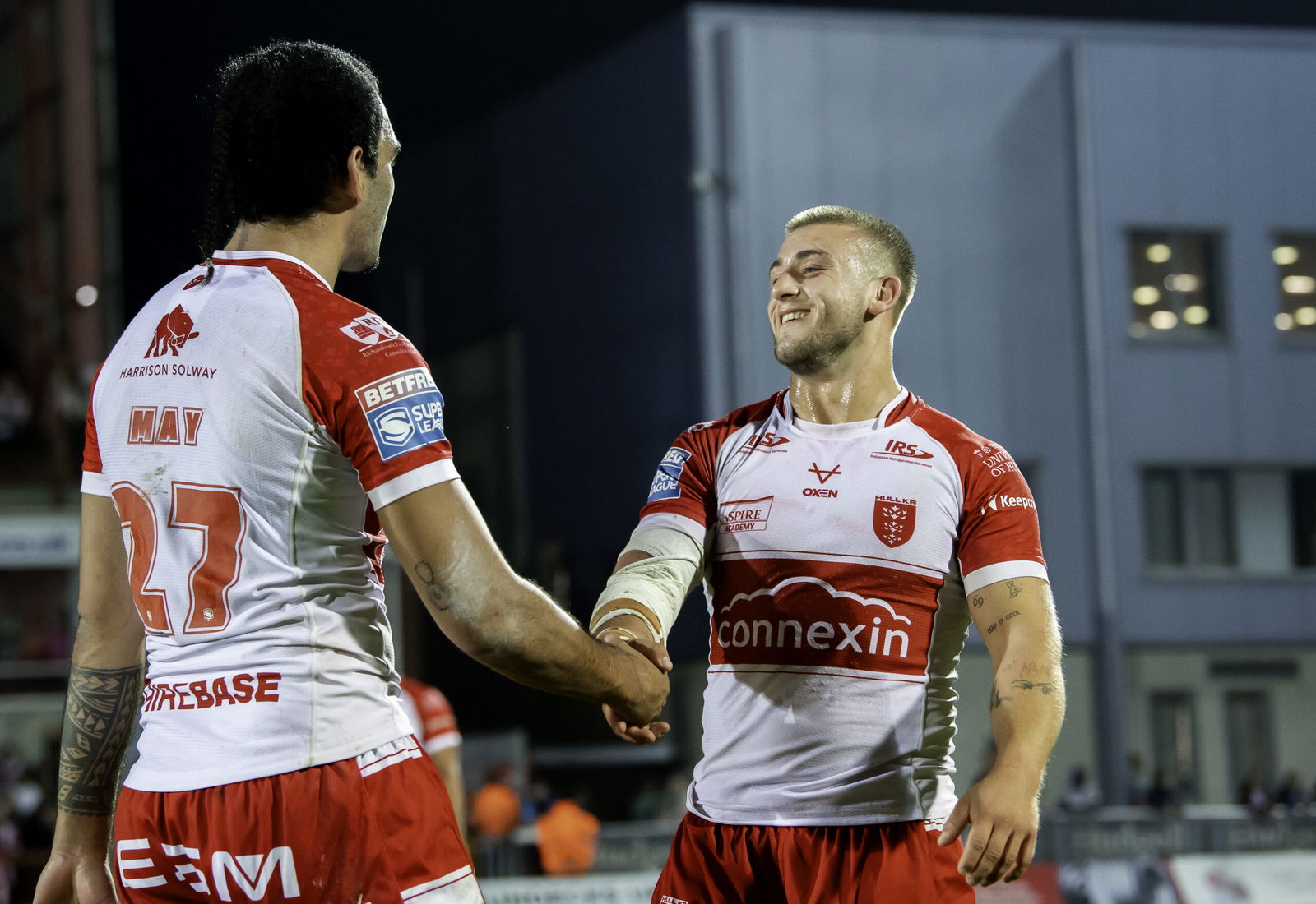 Hull KR stars Mikey Lewis and Tyrone May.
