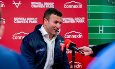 Hull KR head coach Willie Petes speaks to the press