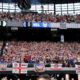 - 01/03/2025 - Rugby League Las Vegas - Betfred Super League Round 3 - Wigan Warriors v Warrington Wolves - Allegiant Stadium, Las Vegas, USA - Wigan Warriors fans celebrate their teams victory over Warrington