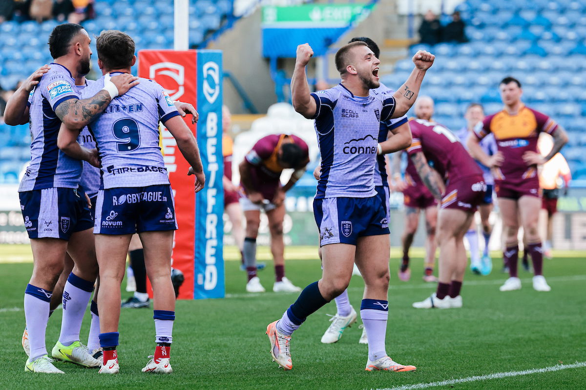 Hull KR's Mikey Lewis celebrates win over Huddersfield Giants