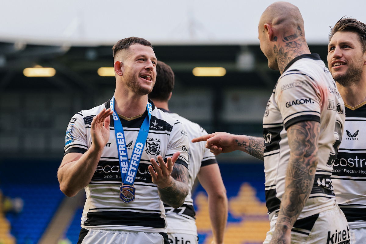 Hull FC halfback Cade Cust celebrates victory