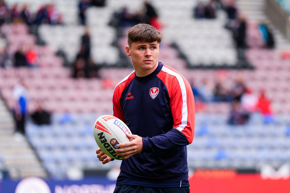 Wigan Warriors v St Helens as Saints halfback Jack Welsby warms up