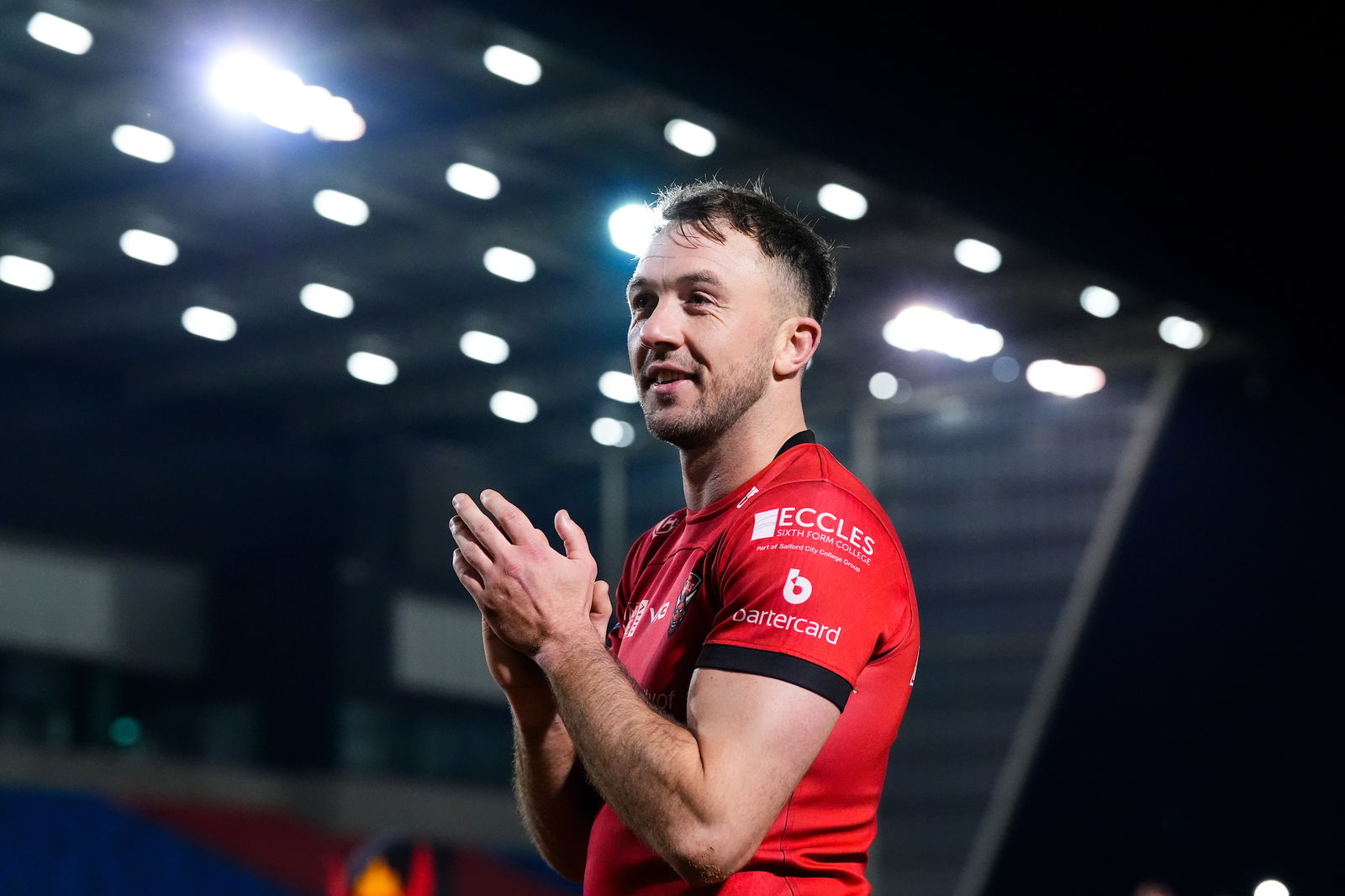 - 20/03/2025 - Rugby League - Betfred Super League Round 5 - Salford Red Devils v Huddersfield Giants - Salford Community Stadium, Eccles, England - Ryan Brierley of Salford celebrates his teams victory over Huddersfield
