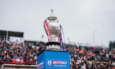 Challenge Cup trophy on display at a game