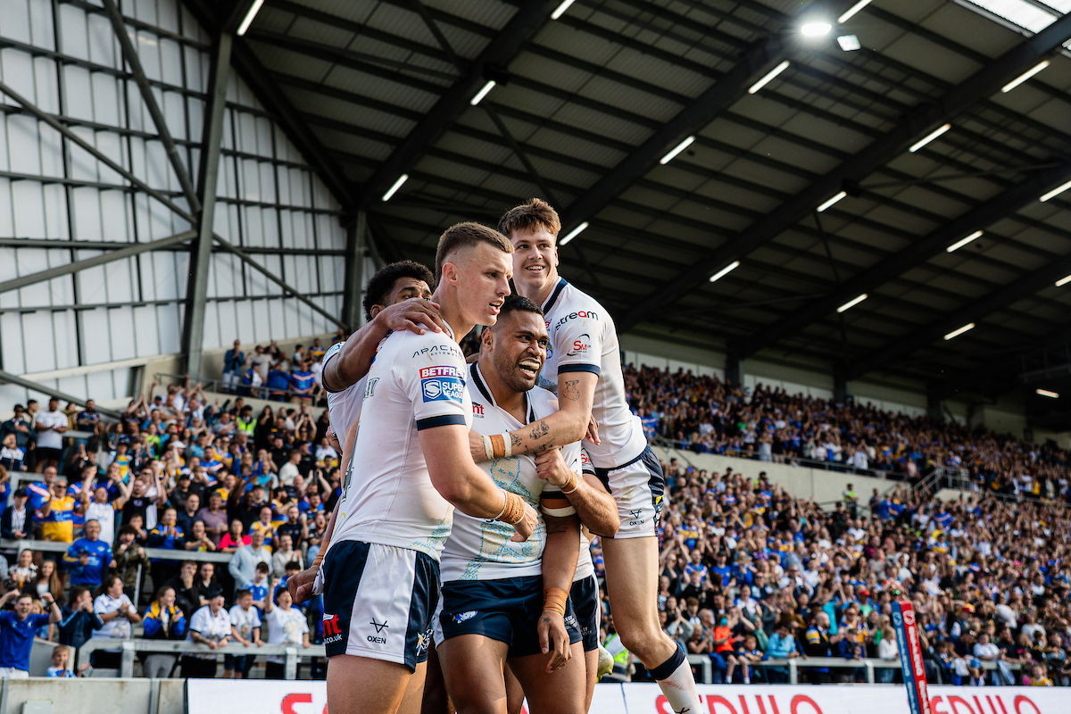 Leeds Rhinos celebrate win over Wakefield Trinity
