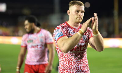 Leigh Leopards forward Jack Hughes applauds the fans