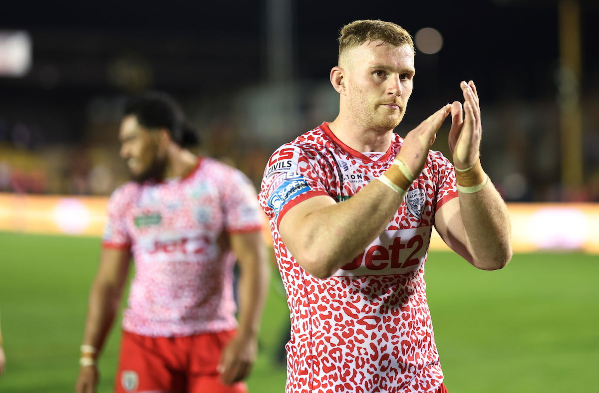 Leigh Leopards forward Jack Hughes applauds the fans