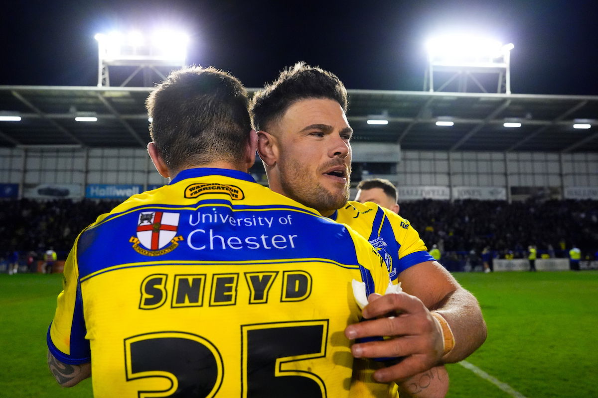 Warrington Wolves forward Joe Philbin celebrates a win