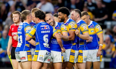 Leeds Rhinos players celebrate victory