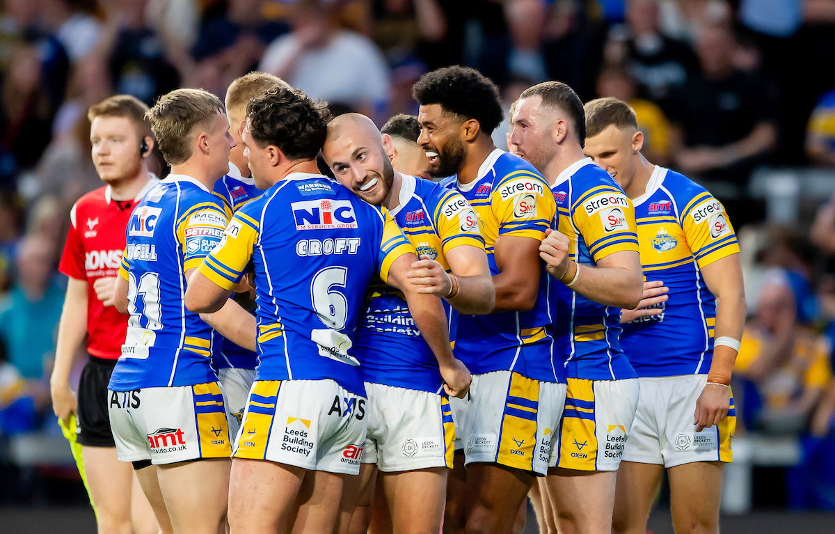Leeds Rhinos players celebrate victory