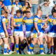 Leeds Rhinos side celebrate scoring a try