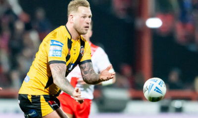 Castleford Tigers veteran Joe Westerman passes the ball